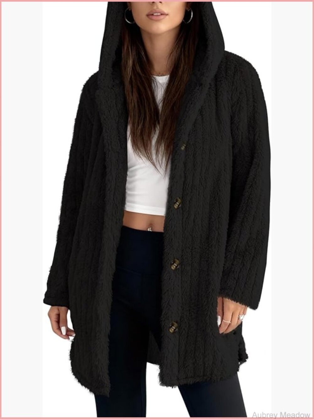 Women's Fleece Jacket Hooded Fuzzy Sherpa Cardigan Warm Cozy Casual Outerwear